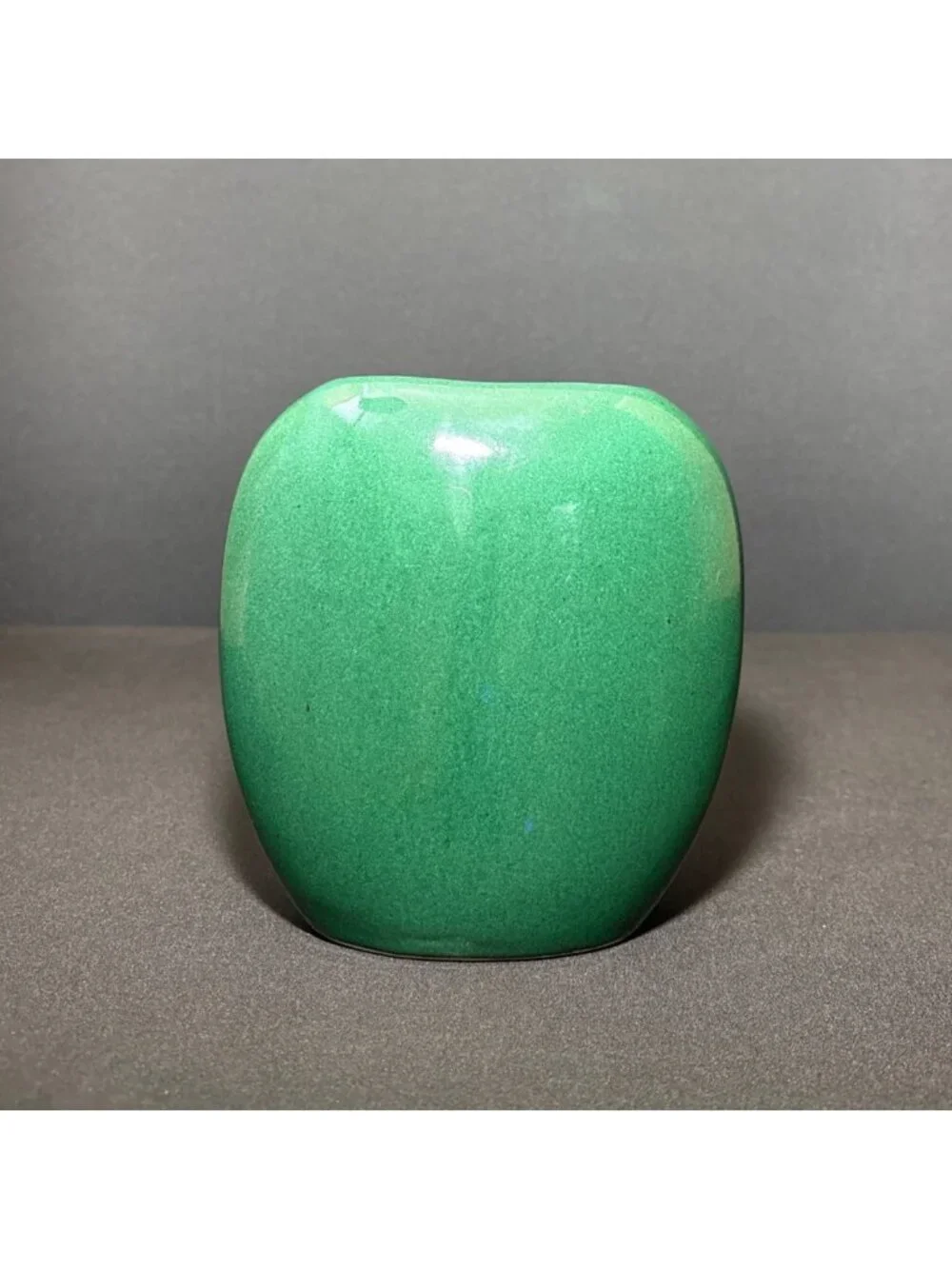 Vintage Green Vase Ceramic Glossy Finish Asymmetrical Oval Shape Modern Design